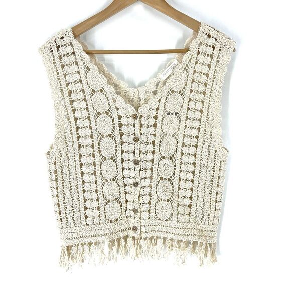 Rebellion Jackets & Blazers - Rebellion Vest Size Small Ivory Crochet Fringe Boho Hippie Festival Cottagecore
